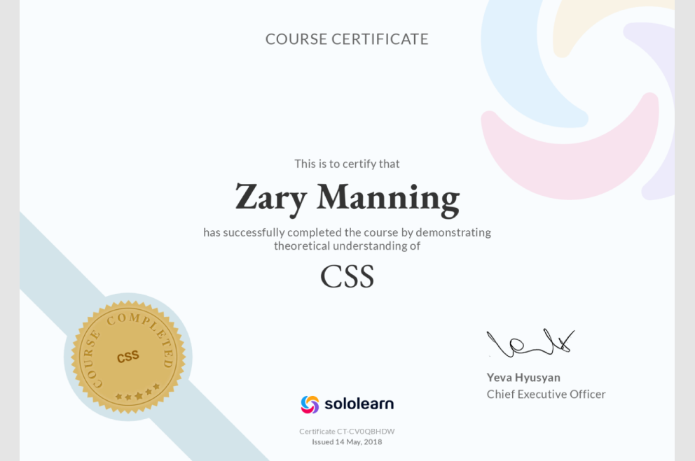 SoLo Learn - CSS | This Certification Acknowledges A Fundamental Understanding of CSS