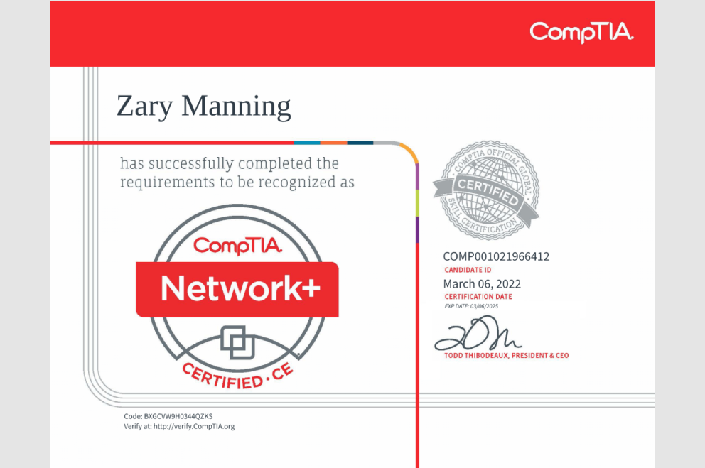 CompTIA Network+ | This Certification Acknowledges A Fundamental Understanding of Computer Hardware, Networking Protocols & The Underlying Infrastructure for Information Technology